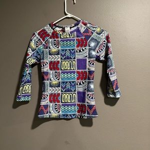 Mara Hoffman Multicolored Spandex Quilt Rash Guard Swim Top Size XS